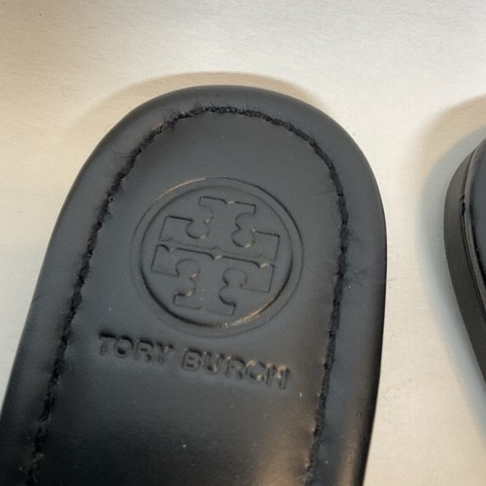 Tory Burch Miller Black Logo SlipOn Flat Thong Sandals Women 11M Brazil Leather - Picture 4 of 11